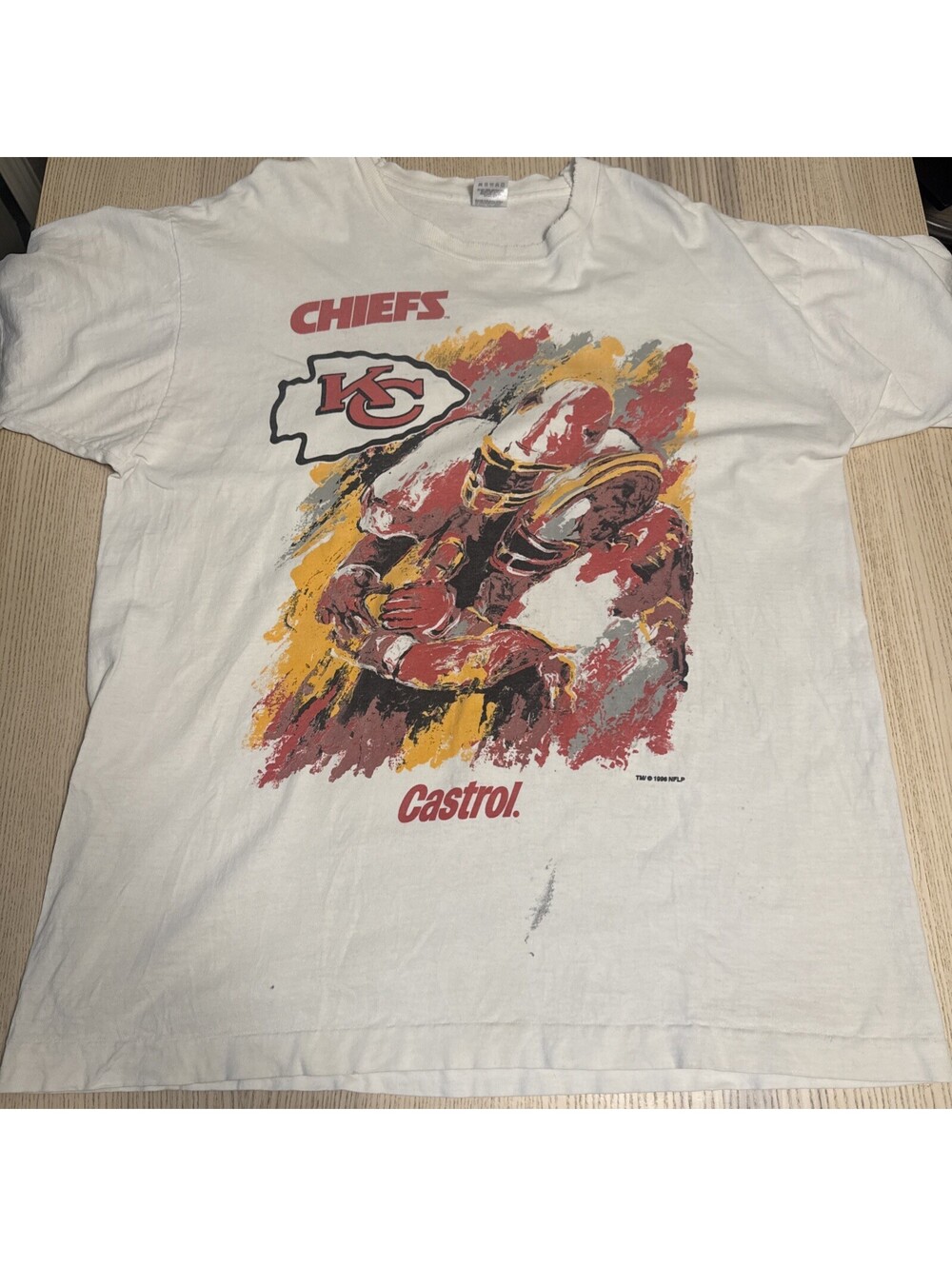 VTG FOTL Kansas City Chiefs Castello Paint Graphic NFLP T-Shirt Size XL USA